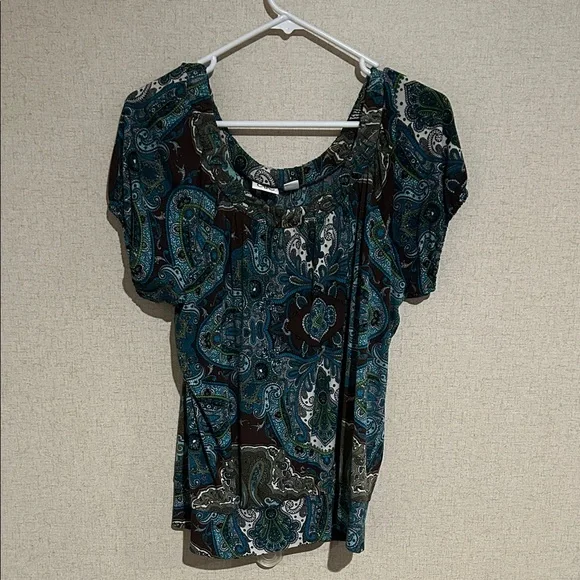 Cato Blue and Green Paisley Blouse - Picture 1 of 4